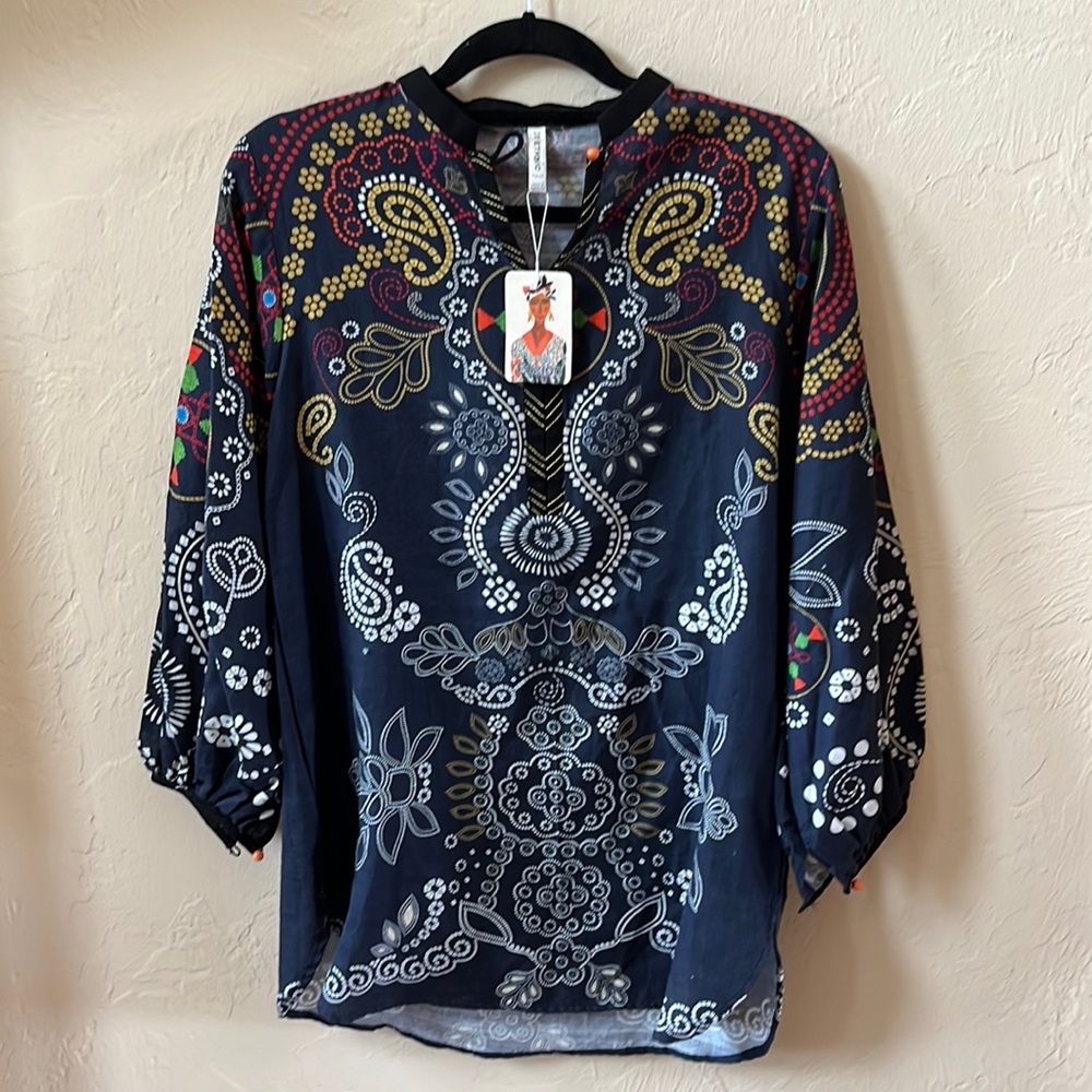 Ethnic fusion extra small blue tunic new with tags